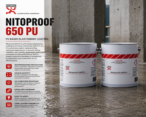 Fosroc Nitoproof 650 PU polyurethane waterproof coating infographic showing features and uses

