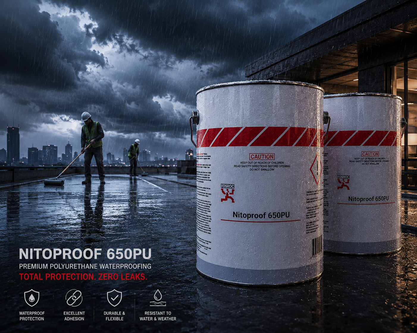 Fosroc Nitoproof 650 PU PU elastomeric coating applied on surfaces to prevent leakage

