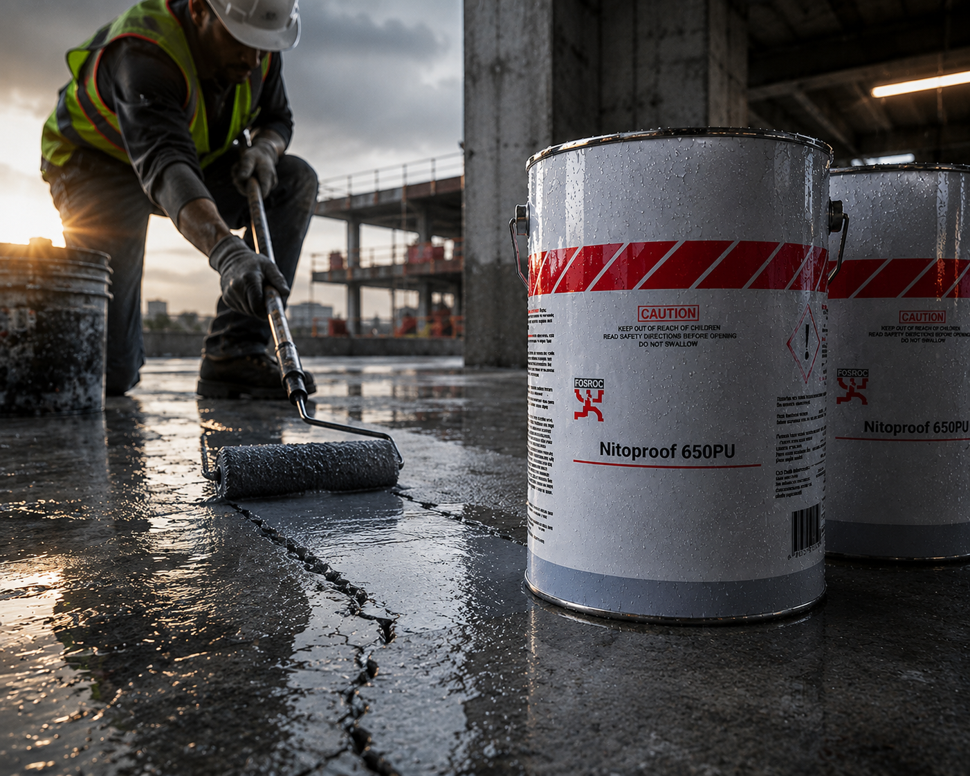 Fosroc Nitoproof 650 PU waterproof coating for roof, terrace and exposed surface protection

