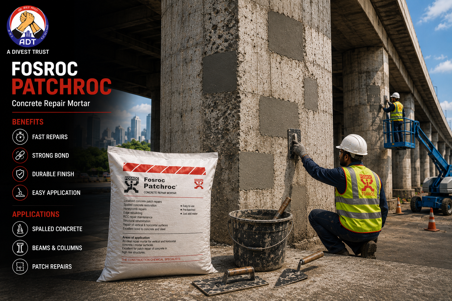 Fosroc Patchroc construction chemical — rapid-setting repair mortar fast concrete patch repair durable bond India

