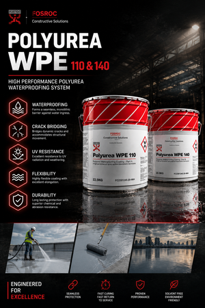 Fosroc Polyurea WH 200 Dusty Grey RAL7037 388L spray-applied polyurea waterproofing chemical — large format industrial waterproofing Fosroc India
