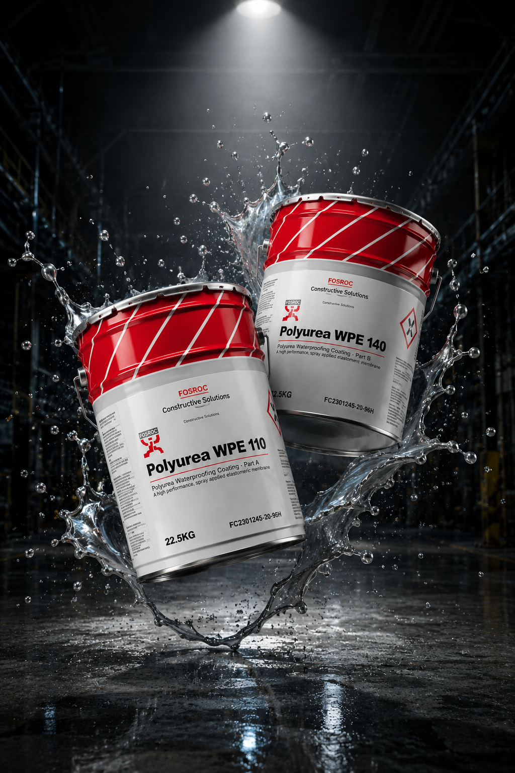 Fosroc Polyurea WH 200 Dusty Grey spray application on rooftop — seamless polyurea waterproofing chemical coating Fosroc India
