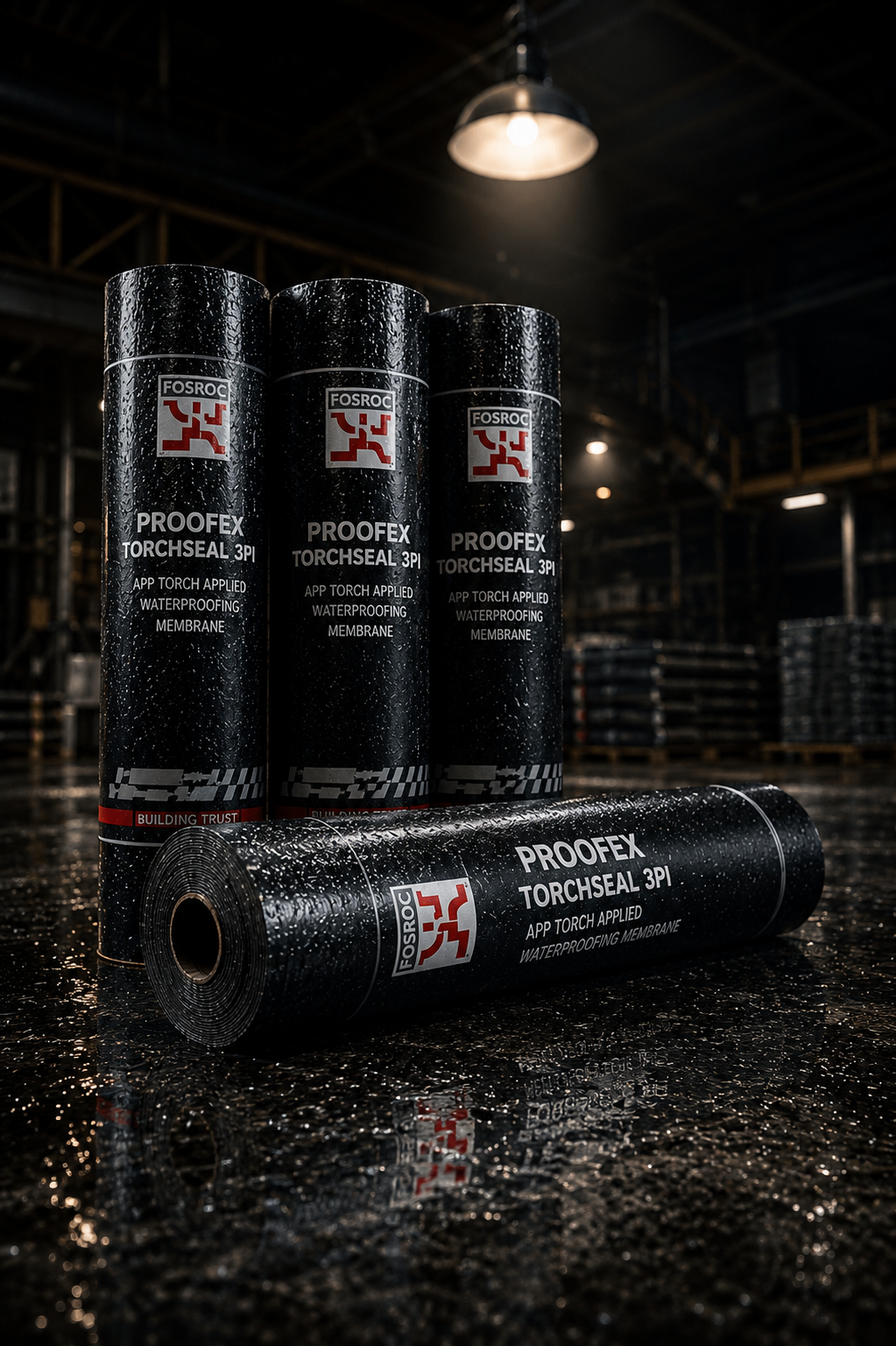 Fosroc Proofex Torchseal 3PI product packaging — APP modified bituminous waterproofing membrane for roof terrace basement India

