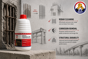 Fosroc Reebaklens RR rust remover key features for cleaning rust and scale from reinforcement steel before concrete repair