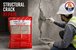 Fosroc Renderoc CS powder mixed with water and filled into a wall crack groove