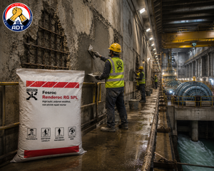 Rapid-strength repair micro concrete FOSROC RENDEROC RG SPL applied to damaged concrete column — fast-track structural restoration India

