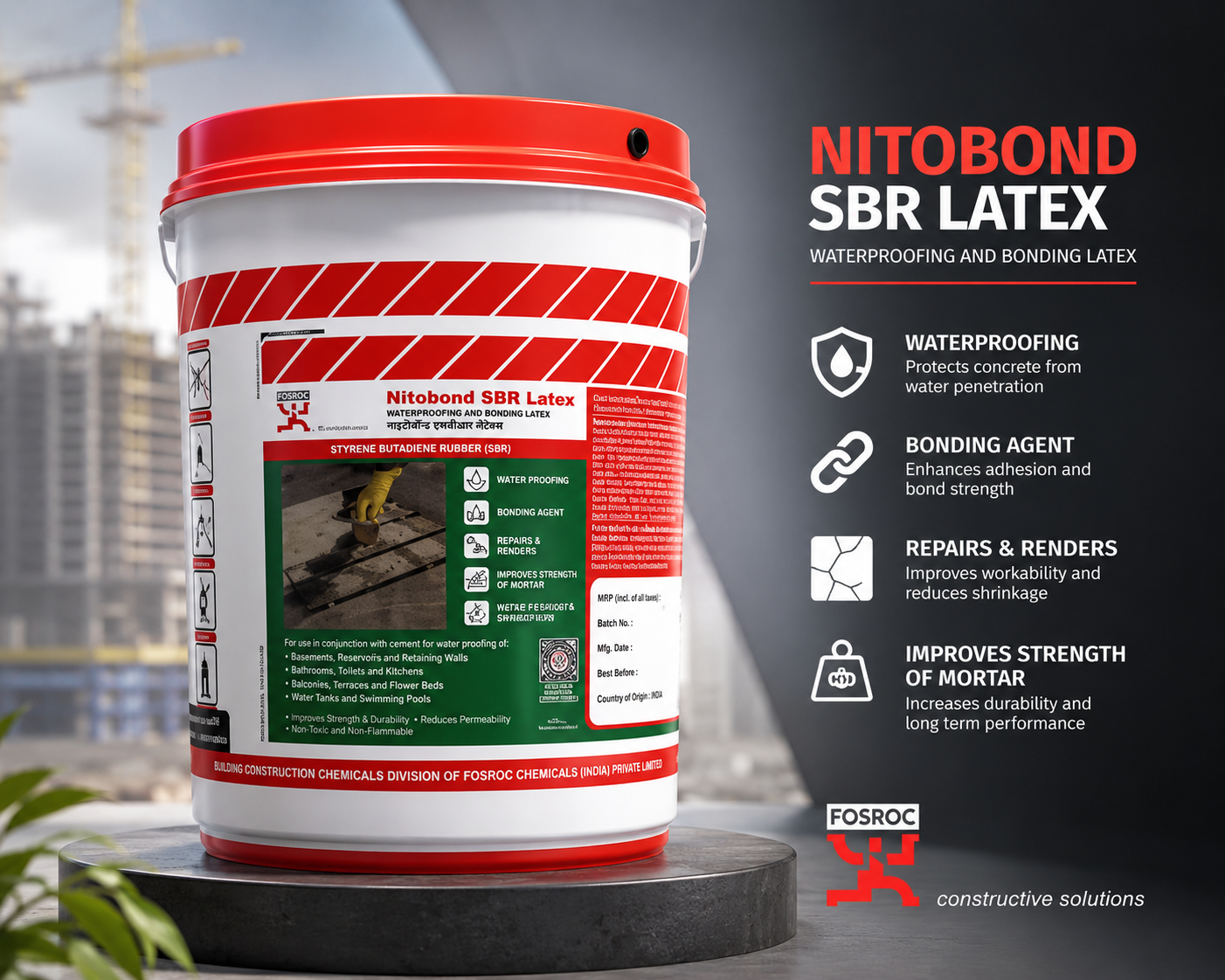Fosroc SBR Latex — styrene butadiene rubber waterproofing coating and bonding agent by Fosroc Chemicals India




