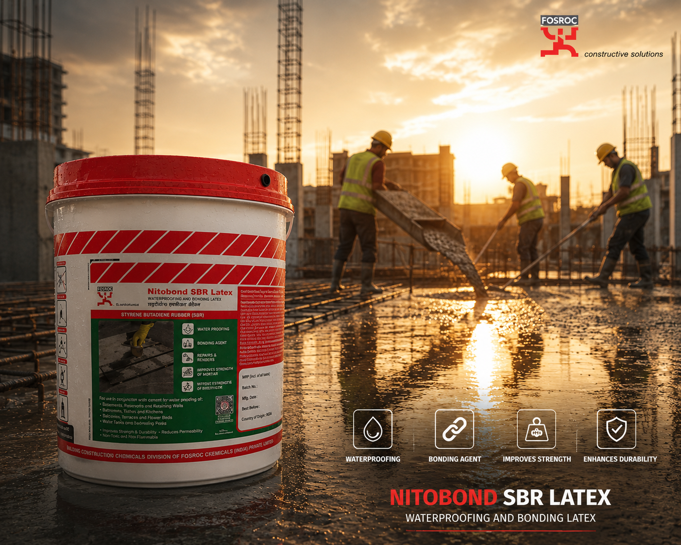 Fosroc SBR Latex — trusted SBR waterproofing coating and bonding agent for structural repair and waterproofing projects across India




