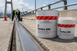 Fosroc Thioflex 600 Gun Grade polysulphide sealant tooled into a basement joint