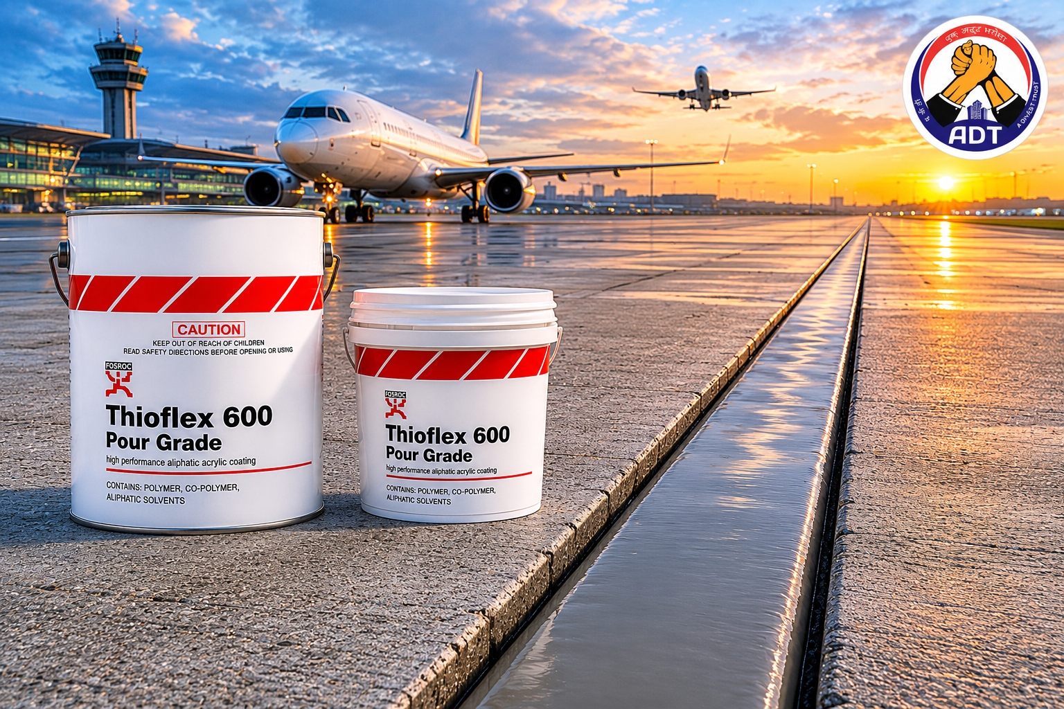 Fosroc Thioflex 600 Pour Grade self-levelling sealant poured into a horizontal floor joint