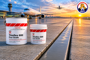 Fosroc Thioflex 600 Pour Grade self-levelling sealant poured into a horizontal floor joint