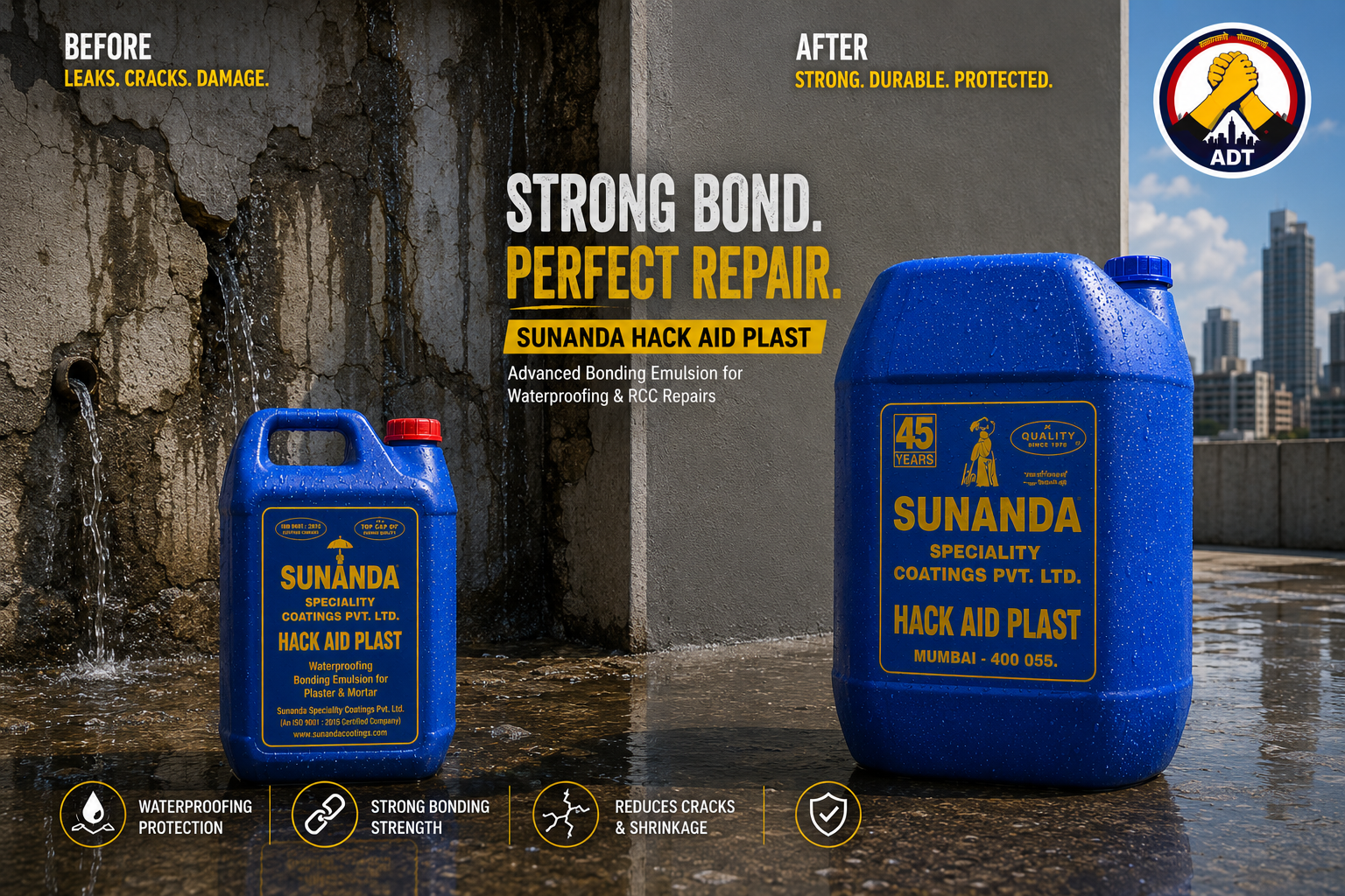 Hack Aid Plast product close up — polymer bonding agent specifications Sunanda Speciality Coatings India
