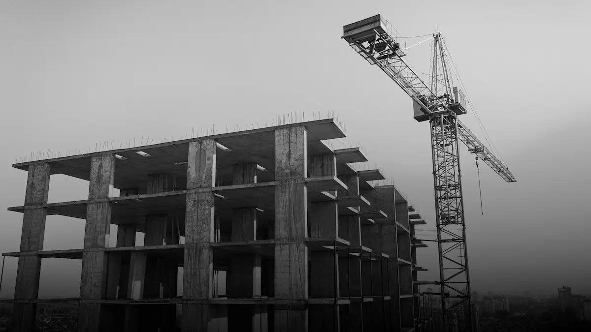 Construction site using ADT Industries waterproofing chemicals and construction chemical solutions for new building structures