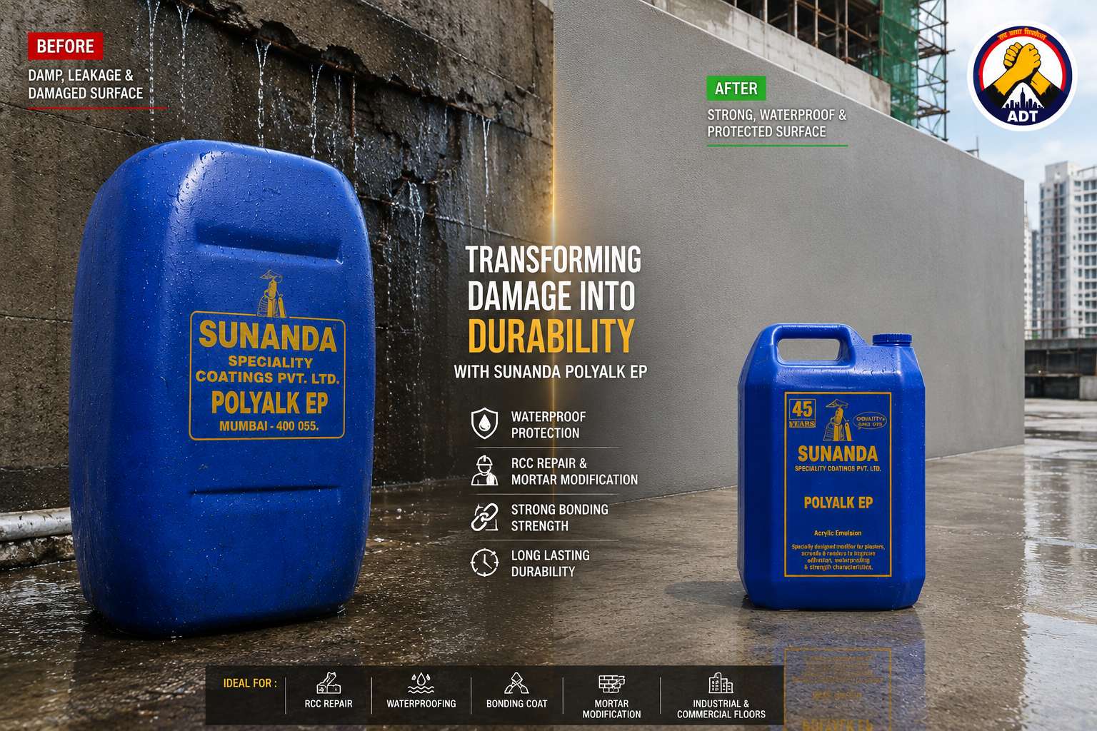 POLYALK EP product close up — epoxy polymer bonding agent specifications Sunanda Speciality Coatings India
