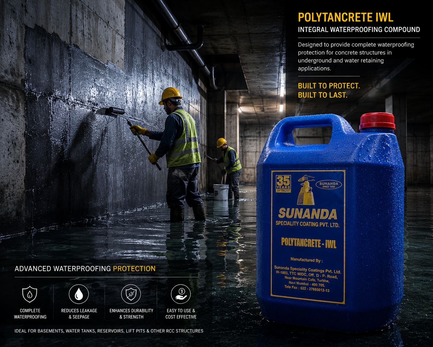 POLYTANCRETE IWL Integral Waterproofing Compound — waterproofing chemical for roof, terrace and concrete structures


