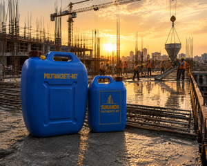 Polytancrete NGT added to concrete mix — SNF superplasticizer reducing water content improving concrete workability India
