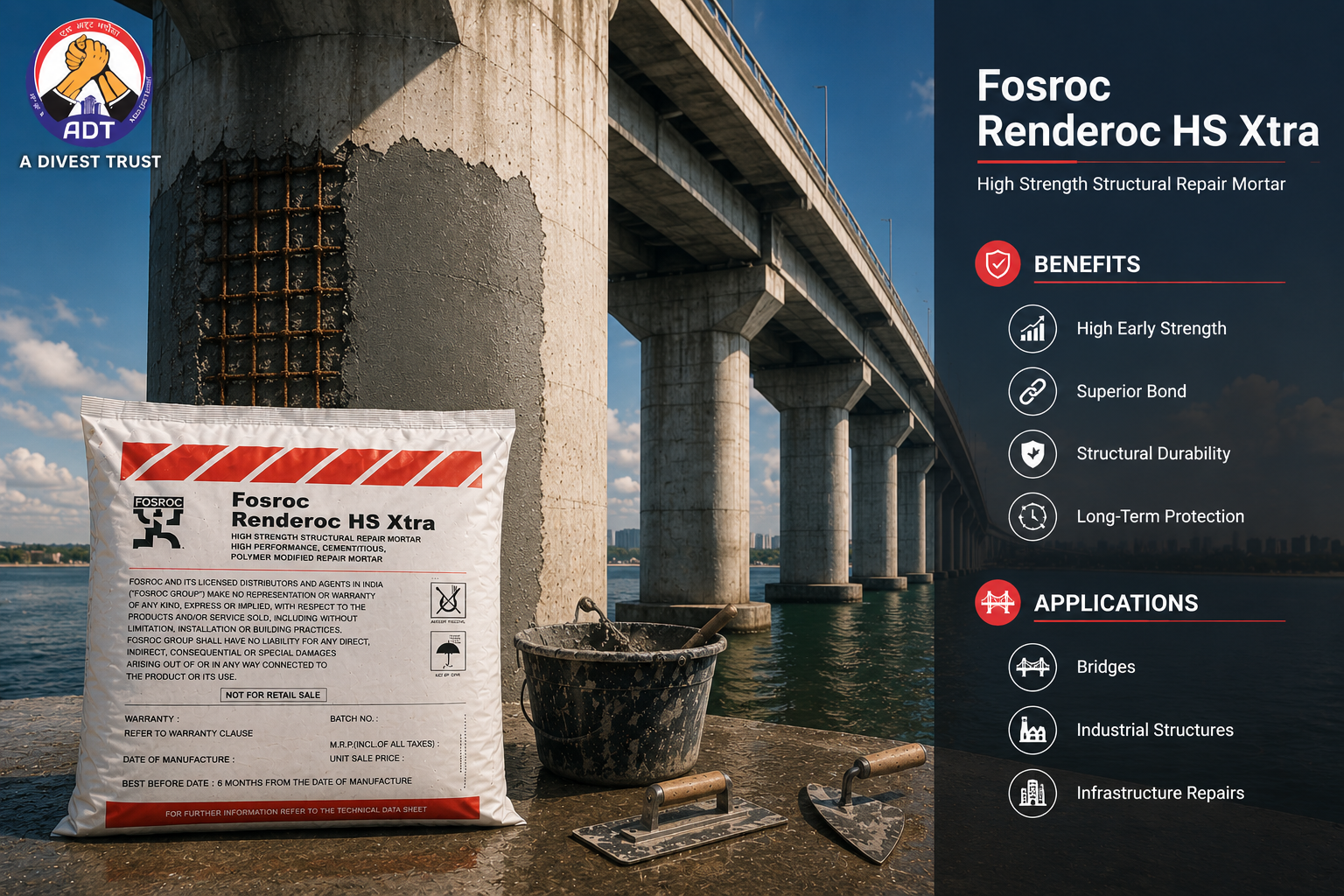 Fosroc Renderoc HS Xtra construction chemical — high-strength rapid-setting repair mortar fast concrete restoration India