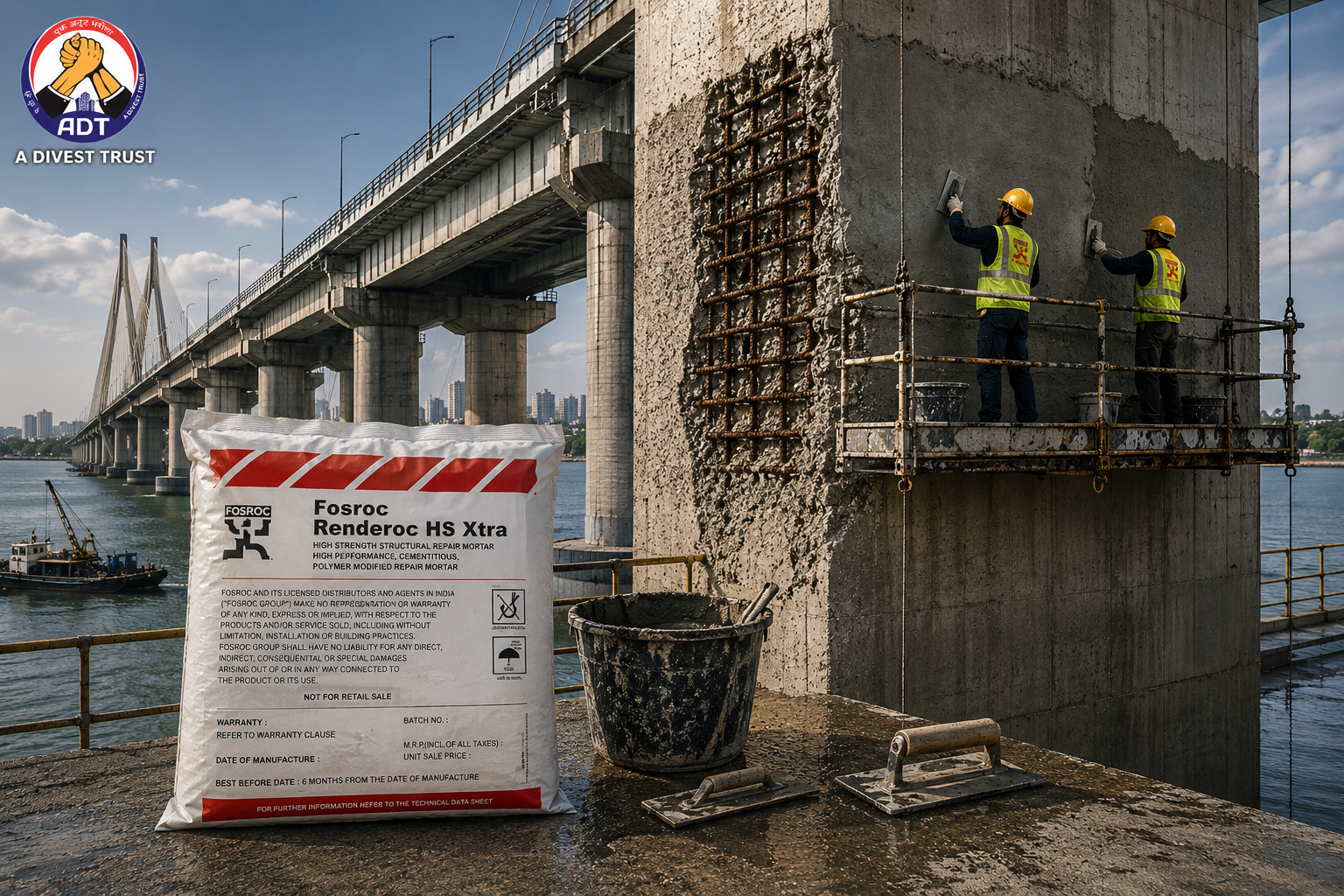 Fosroc Renderoc HS Xtra high-strength rapid-setting repair mortar — structural concrete restoration fast-track site repair India