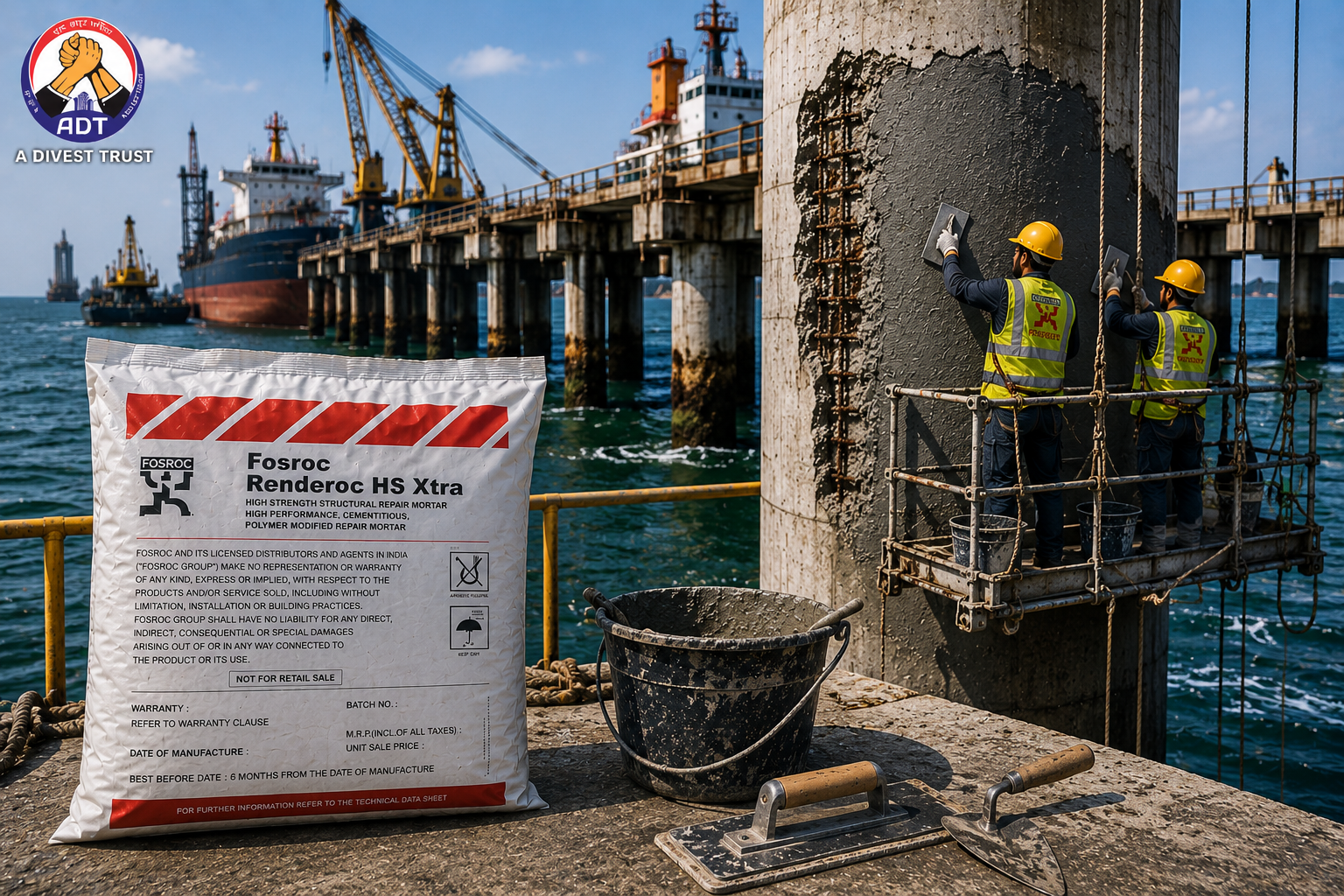 Fosroc Renderoc HS Xtra concrete repair on site — high early strength repair mortar for structural concrete repair India