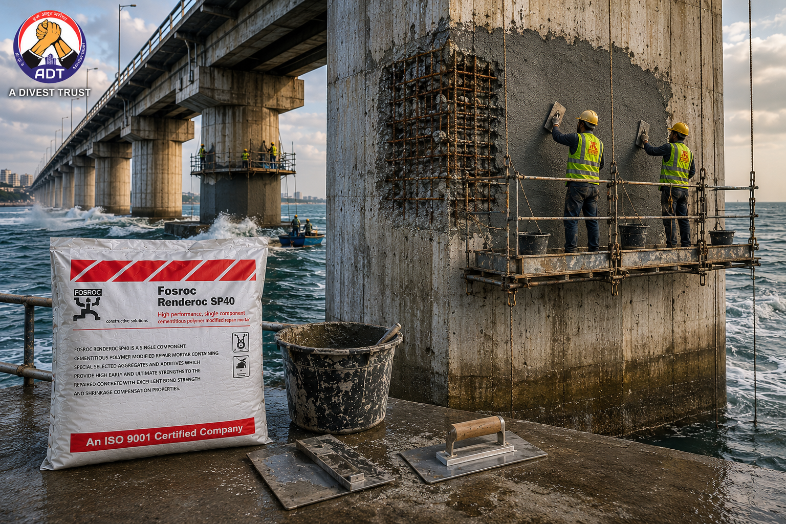 Renderoc SP 40 product close-up — 40 MPa polymer-modified repair mortar structural concrete restoration specifications India
