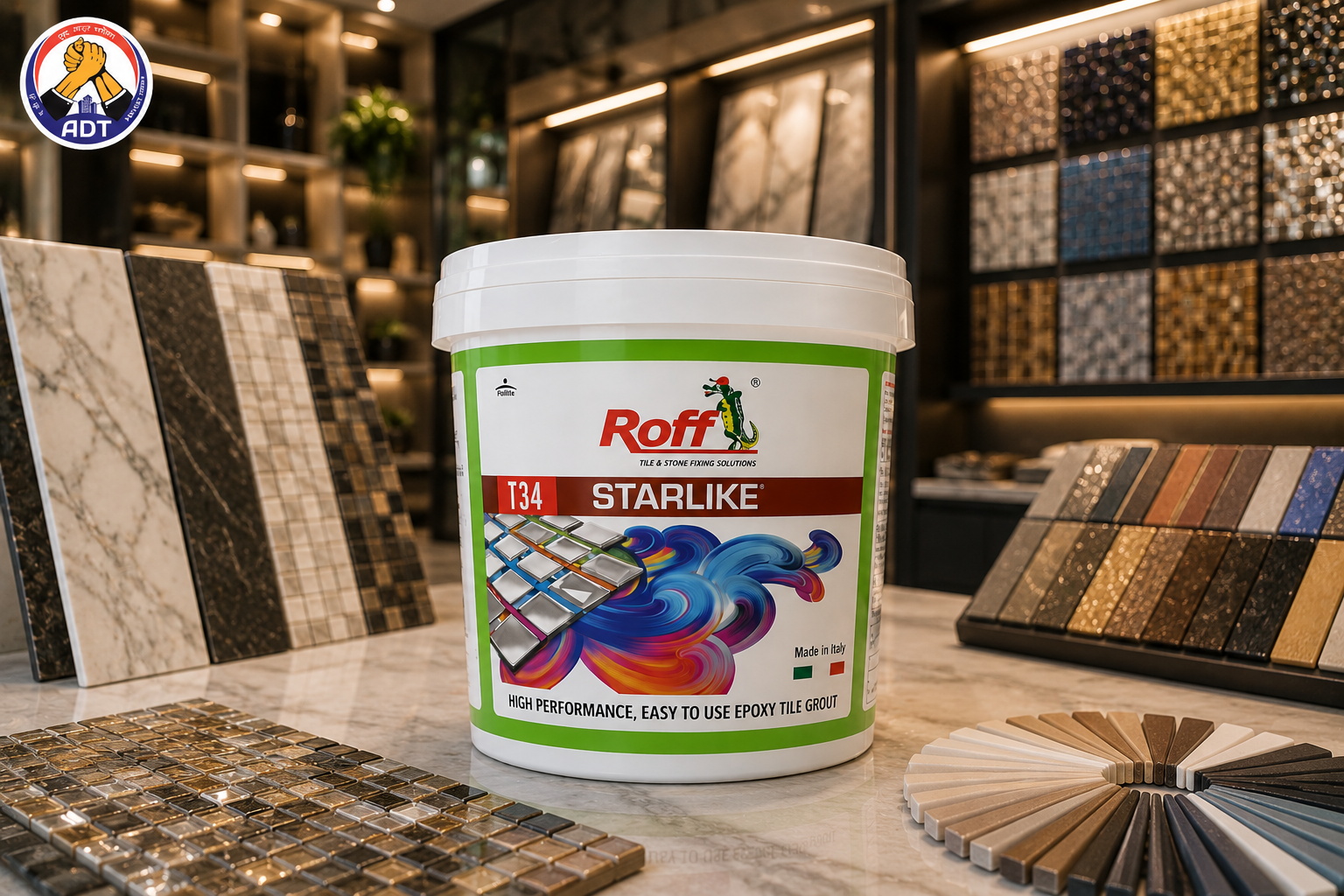 Roff Starlike decorative grout in a feature tile wall