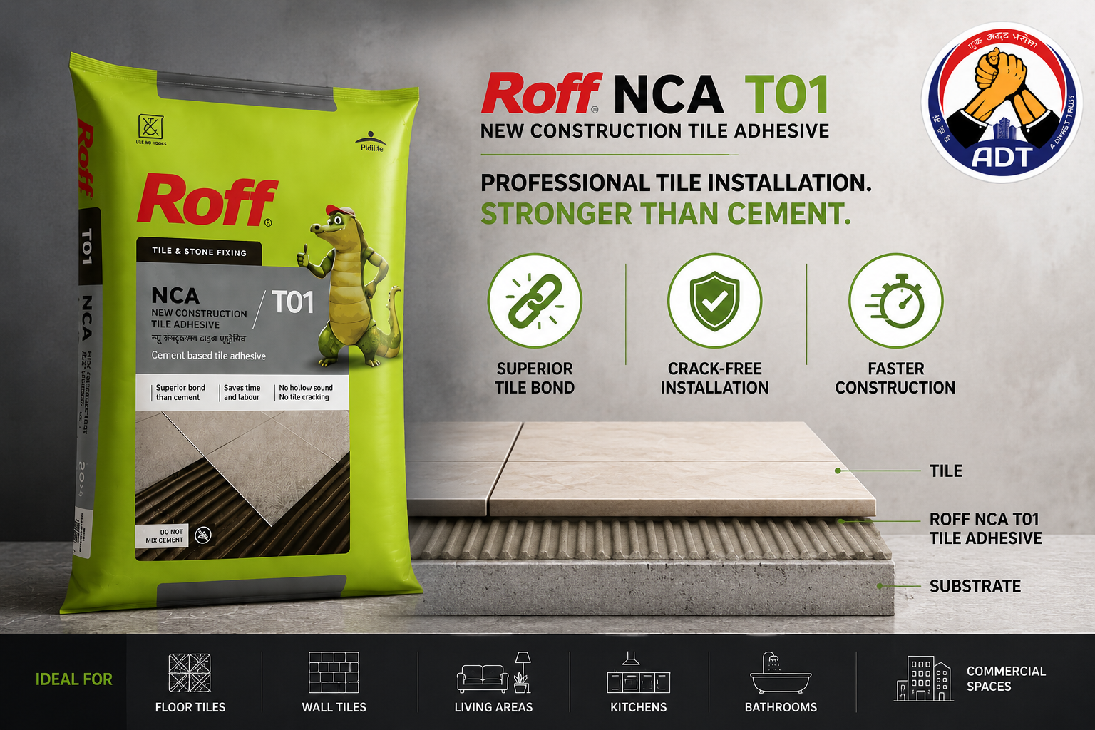 Roff T01 NCA new construction tile adhesive bag from Roff India