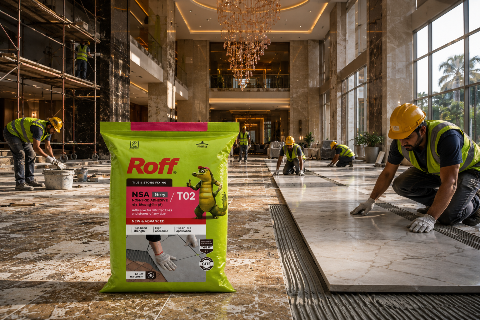 Roff T02 NSA used for tile-on-tile fixing on an indoor floor