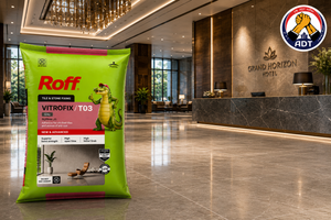 Roff T03 Vitrofix combed onto a wall for large vitrified tiles