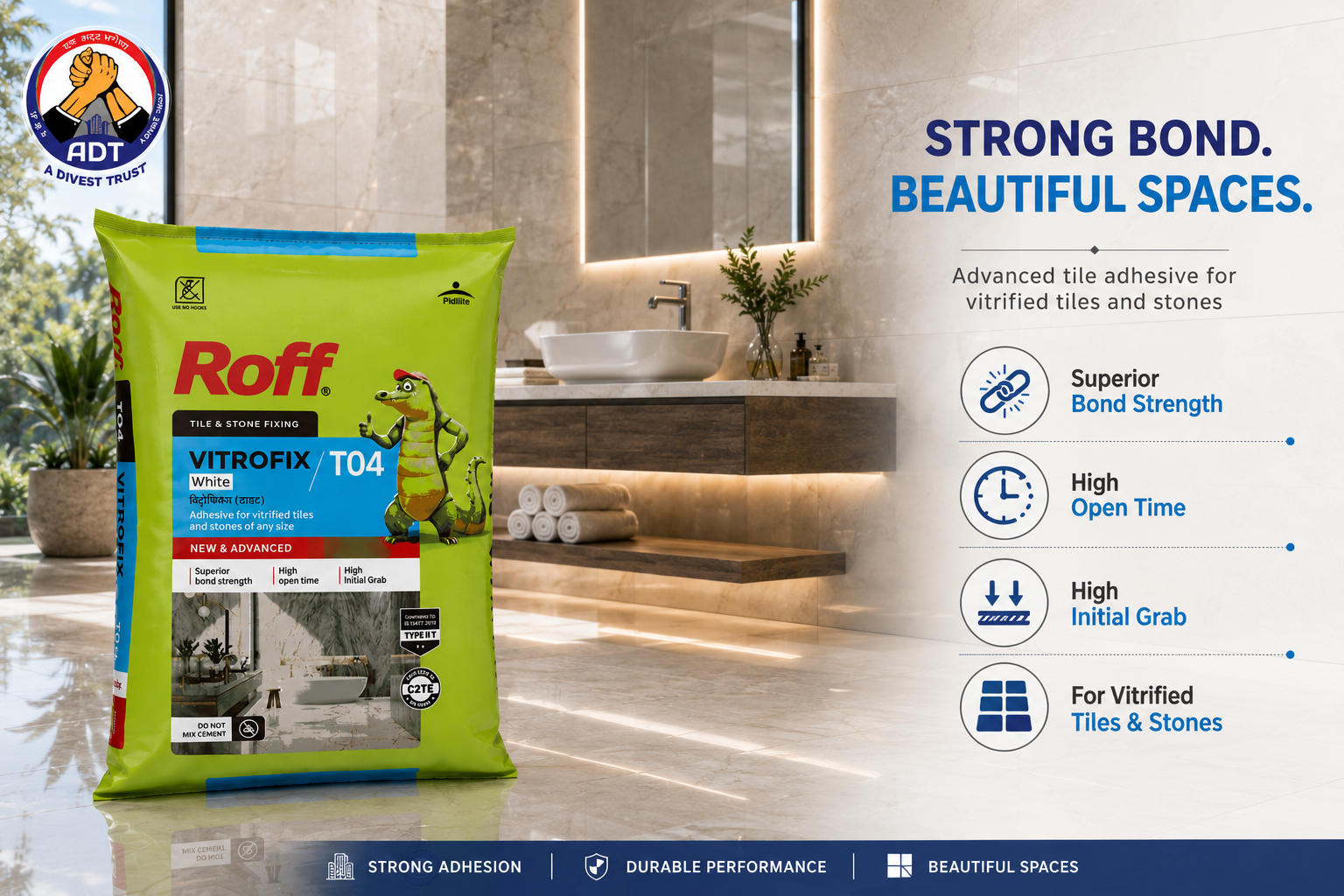 Roff T04 Vitrofix white tile adhesive bag from Roff India