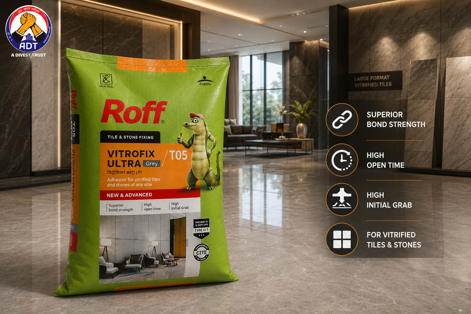 Roff T05 Vitrofix Ultra grey tile adhesive bag from Roff India