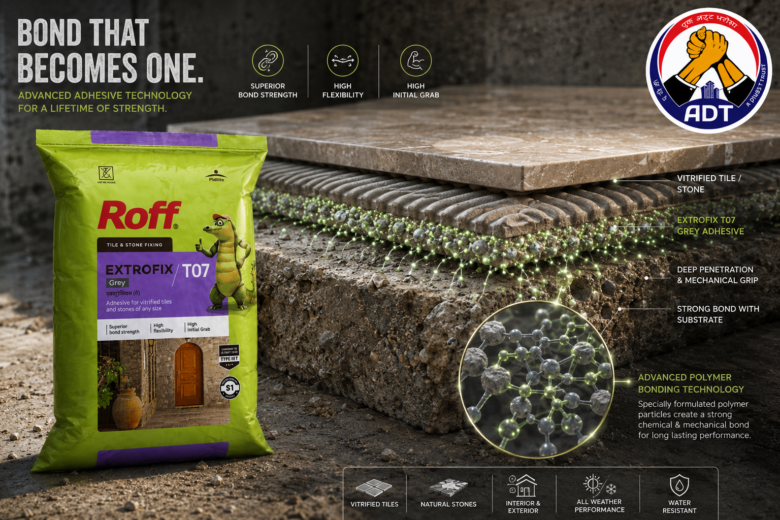 Roff T07 Extrofix flexible adhesive for tiles and stone on facades