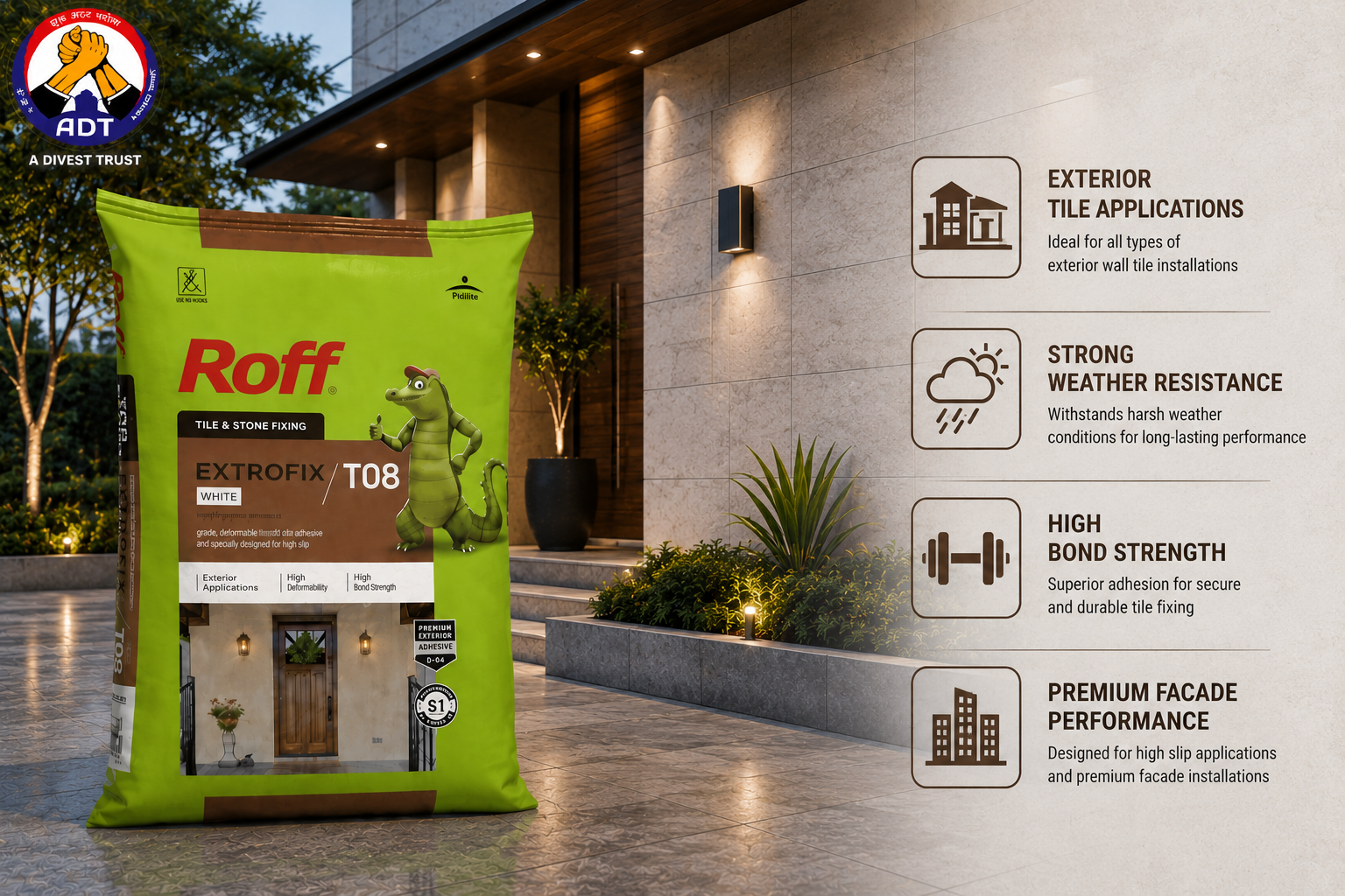 Roff T08 Extrofix white tile adhesive bag from Roff India