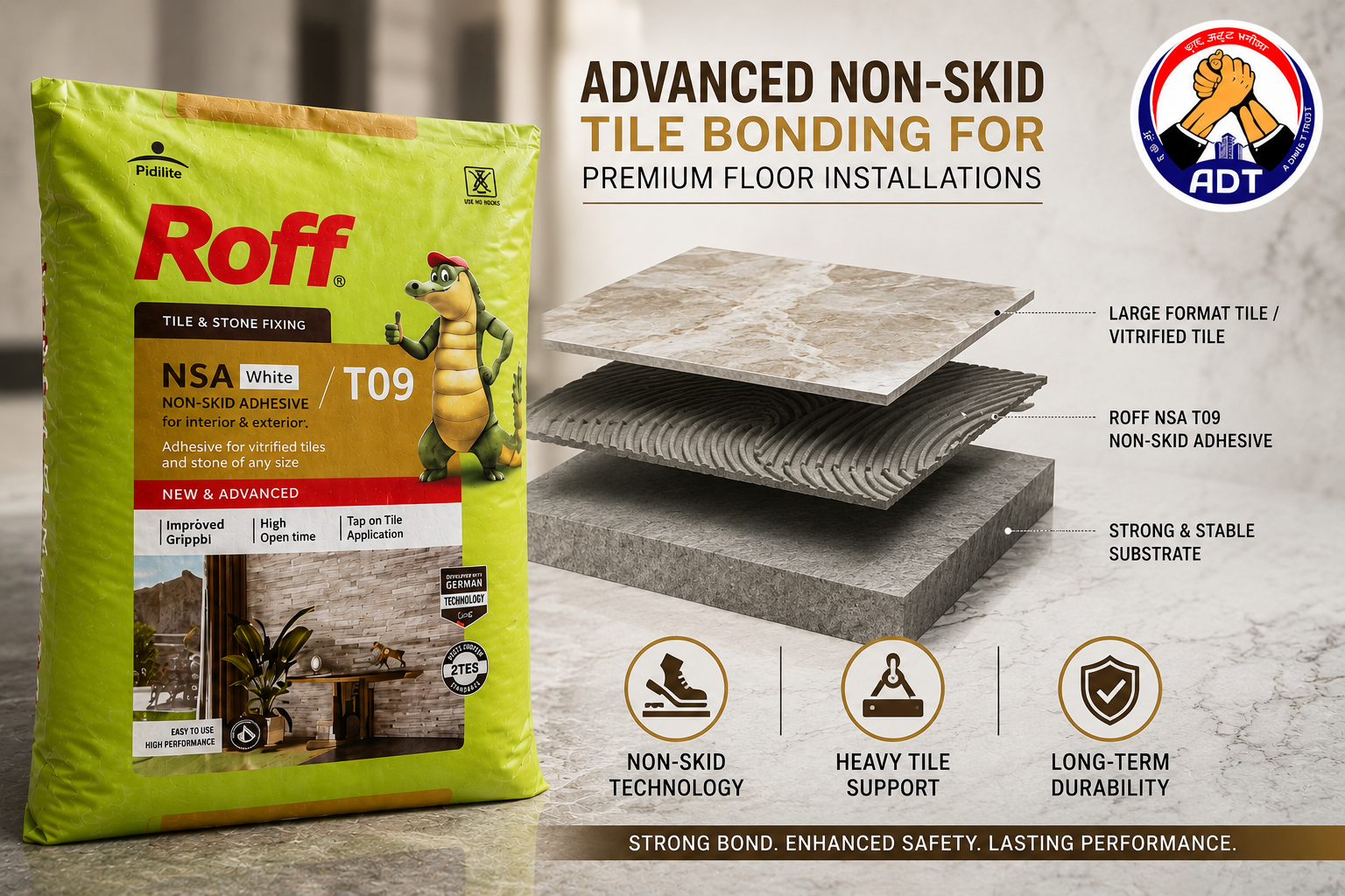 Roff T09 NSA white non-skid tile adhesive bag from Roff India
