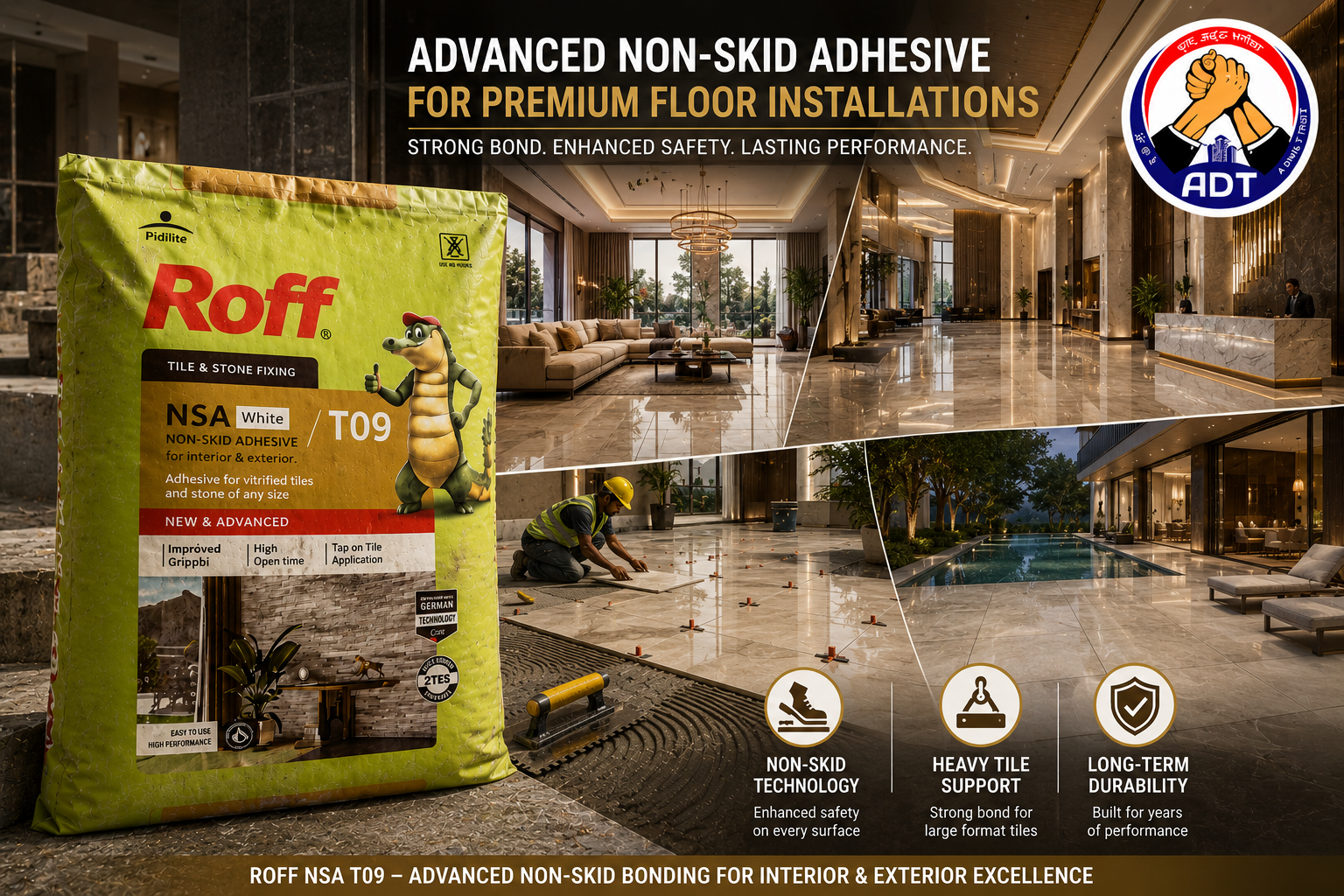 Roff T09 NSA white tile adhesive that keeps light tile colour true
