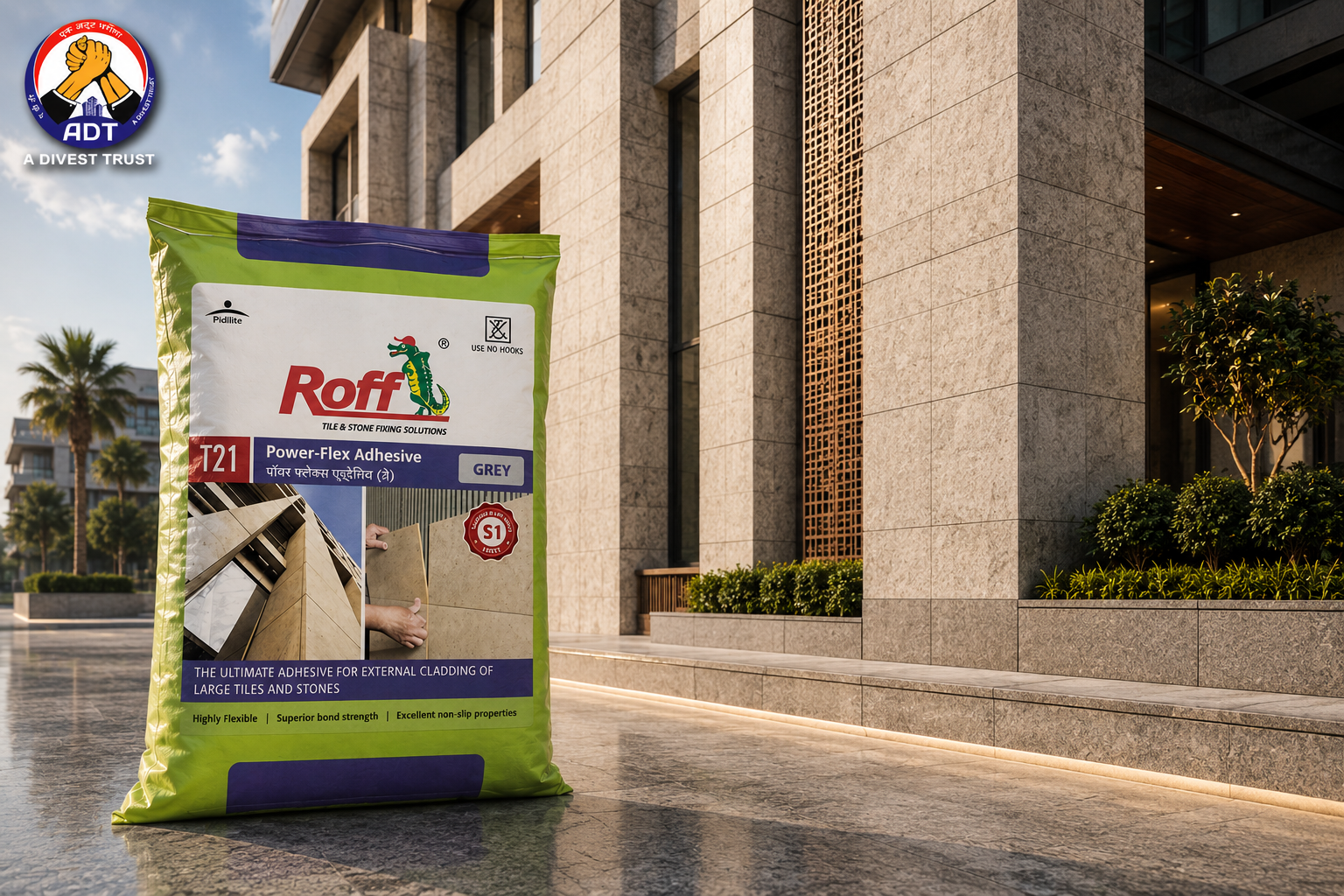 Roff T21 Extrofix Ultra grey adhesive for marble and natural stone at height