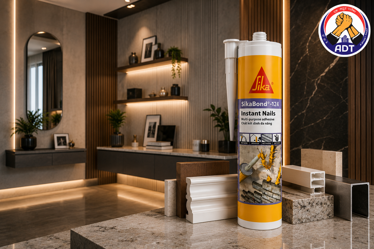 Sika Bond 124 flexible paintable sealant and adhesive tooled to a clean finish