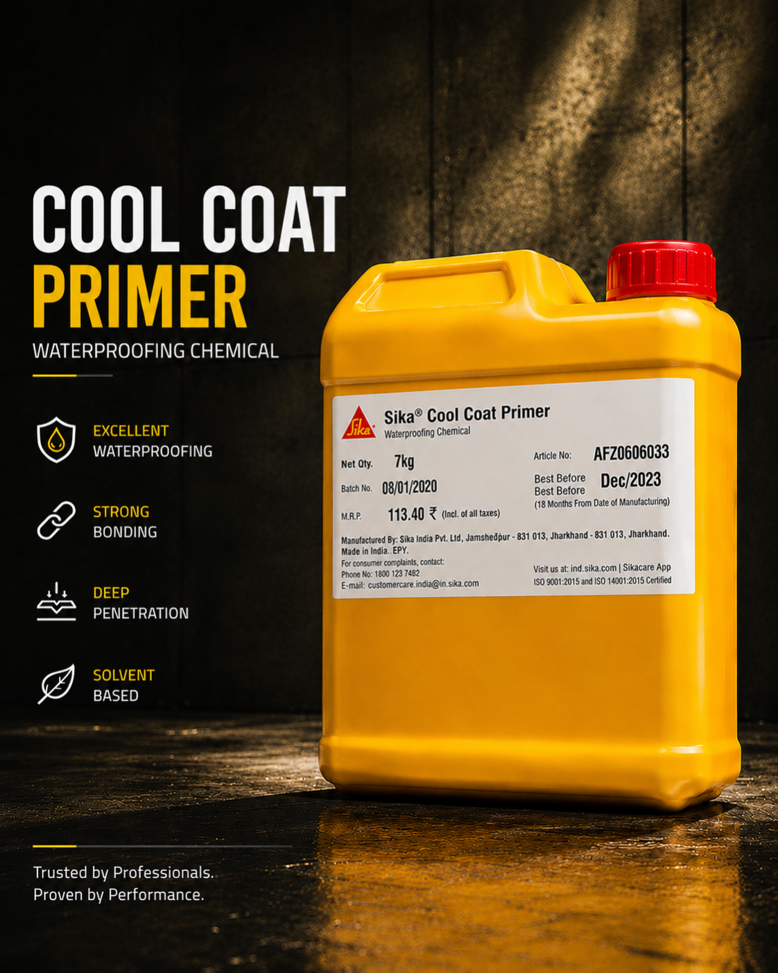 Sika Cool Coat Primer — acrylic bonding primer for roof waterproofing and elastomeric waterproof coating preparation India
