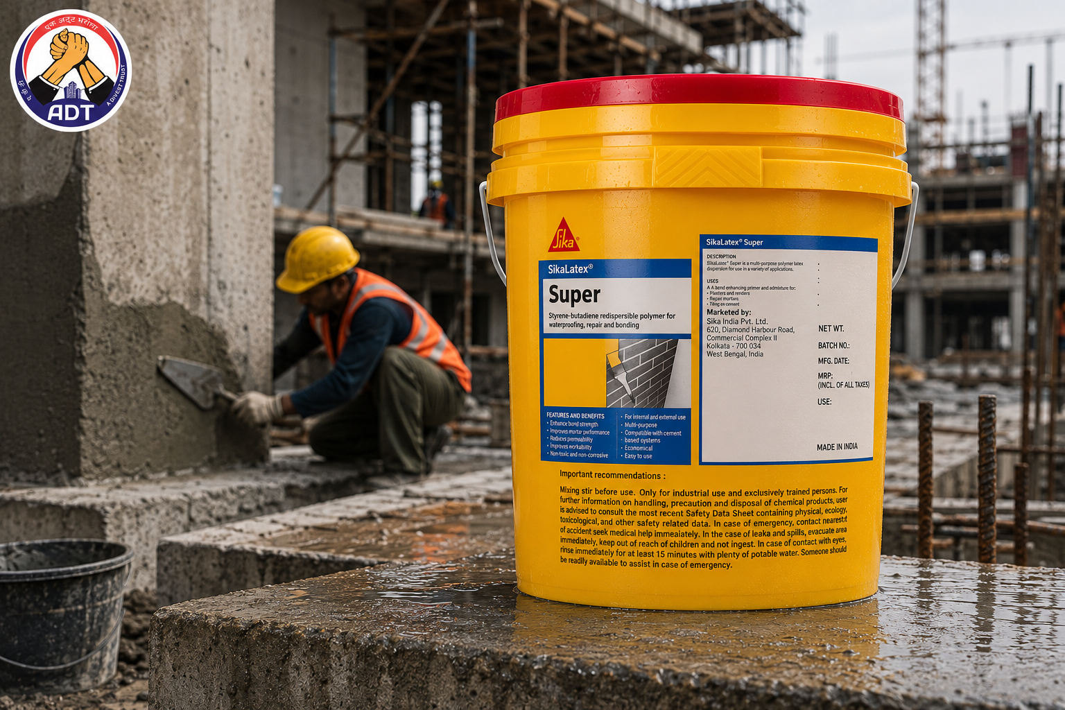 Sika Latex Super construction chemical — SBR bonding agent waterproofing admixture plaster screed repair mortar India