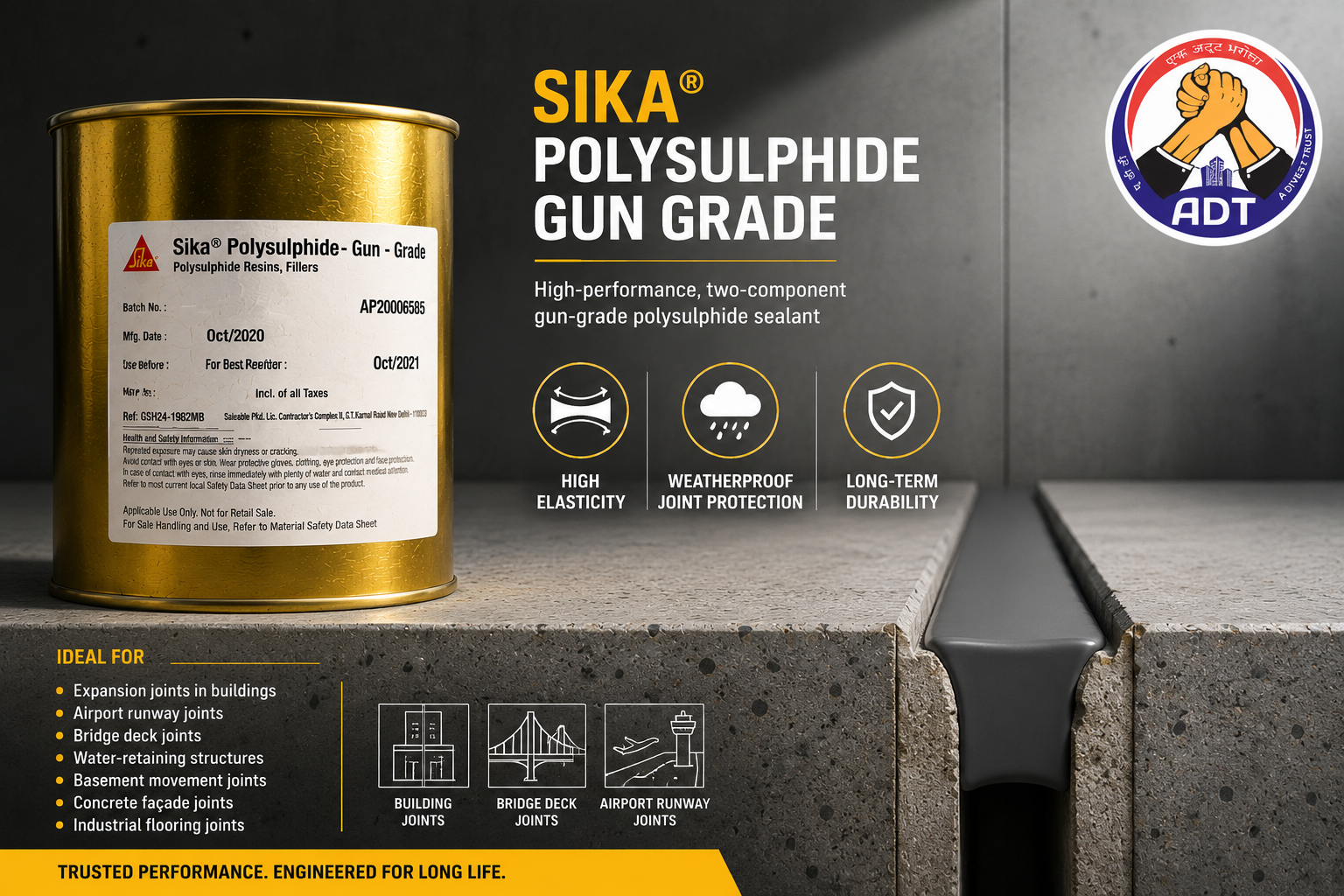 Sika Polysulphide base and curing agent mixed before application