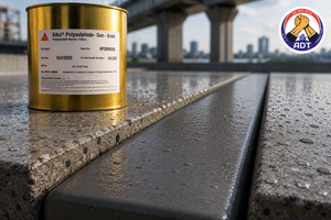 Sika Polysulphide poured into a horizontal joint in concrete