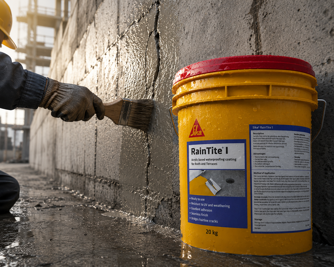Sika Raintite I — construction chemical with strong adhesion to cementitious and masonry surfaces for long-lasting waterproofing

