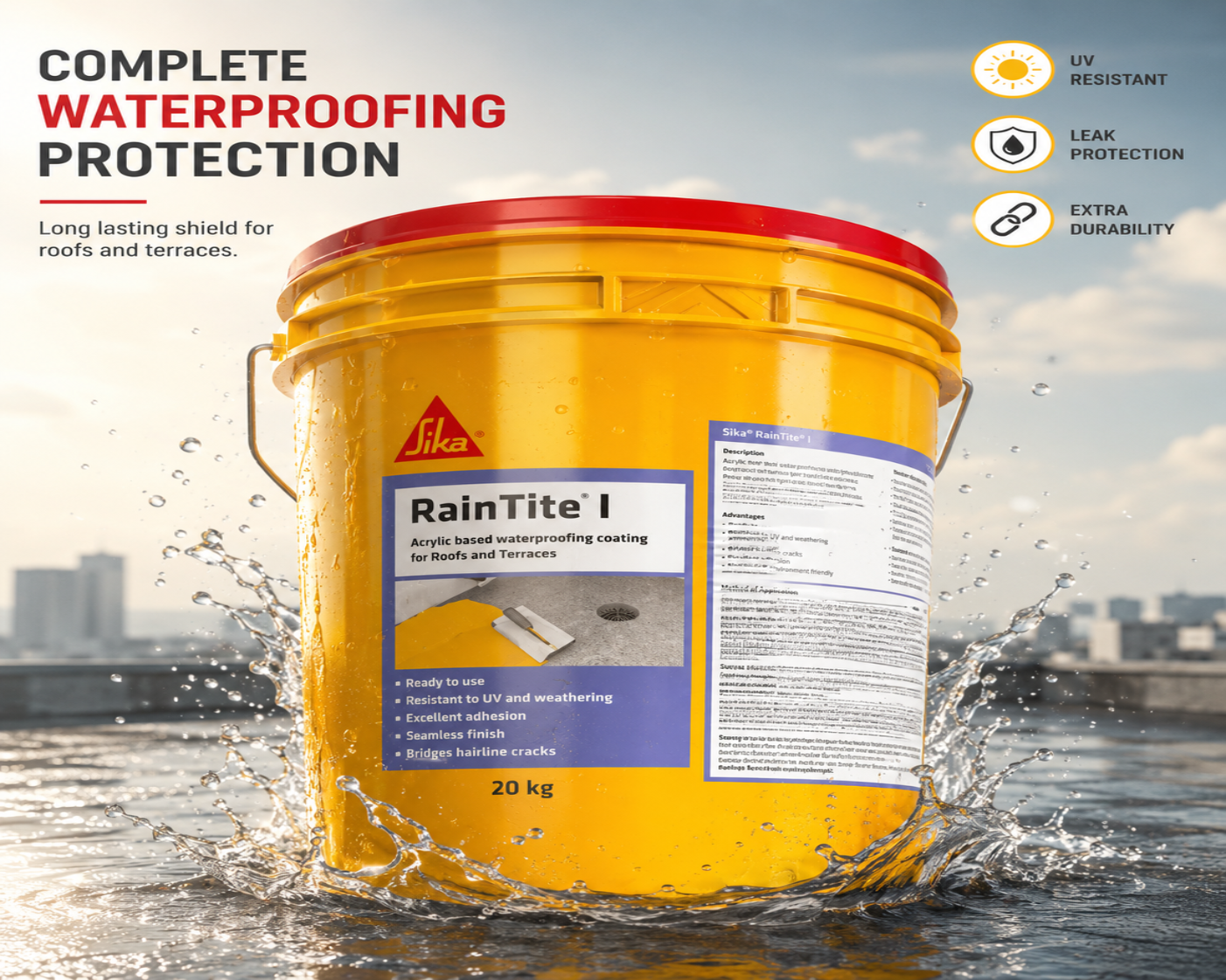 Sika Raintite I — acrylic polymer waterproofing coating by Sika India for roof, terrace and exterior wall protection

