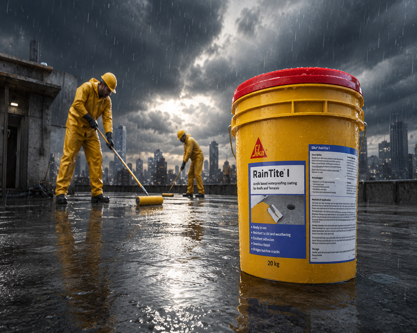 Sika Raintite I — flexible waterproof coating that forms a durable barrier against water ingress and moisture penetration


