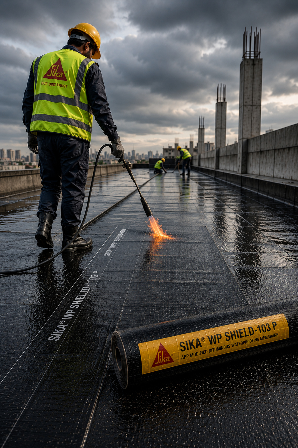 Sika WP Shield 103 P product roll packaging — APP modified bituminous waterproofing membrane Sika India construction
