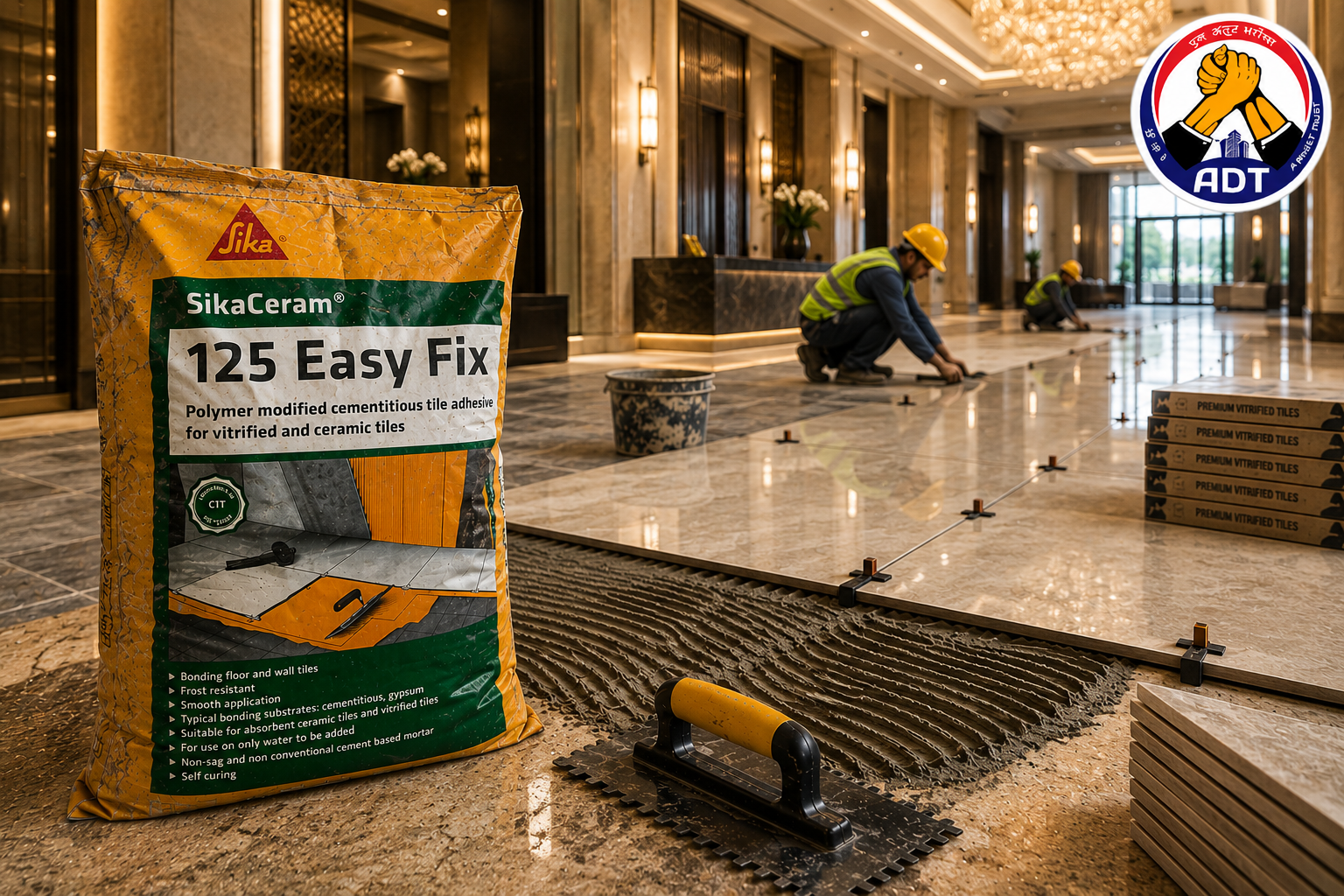 Sikaceram-125 Easy Fix combed onto a bathroom wall for tiling
