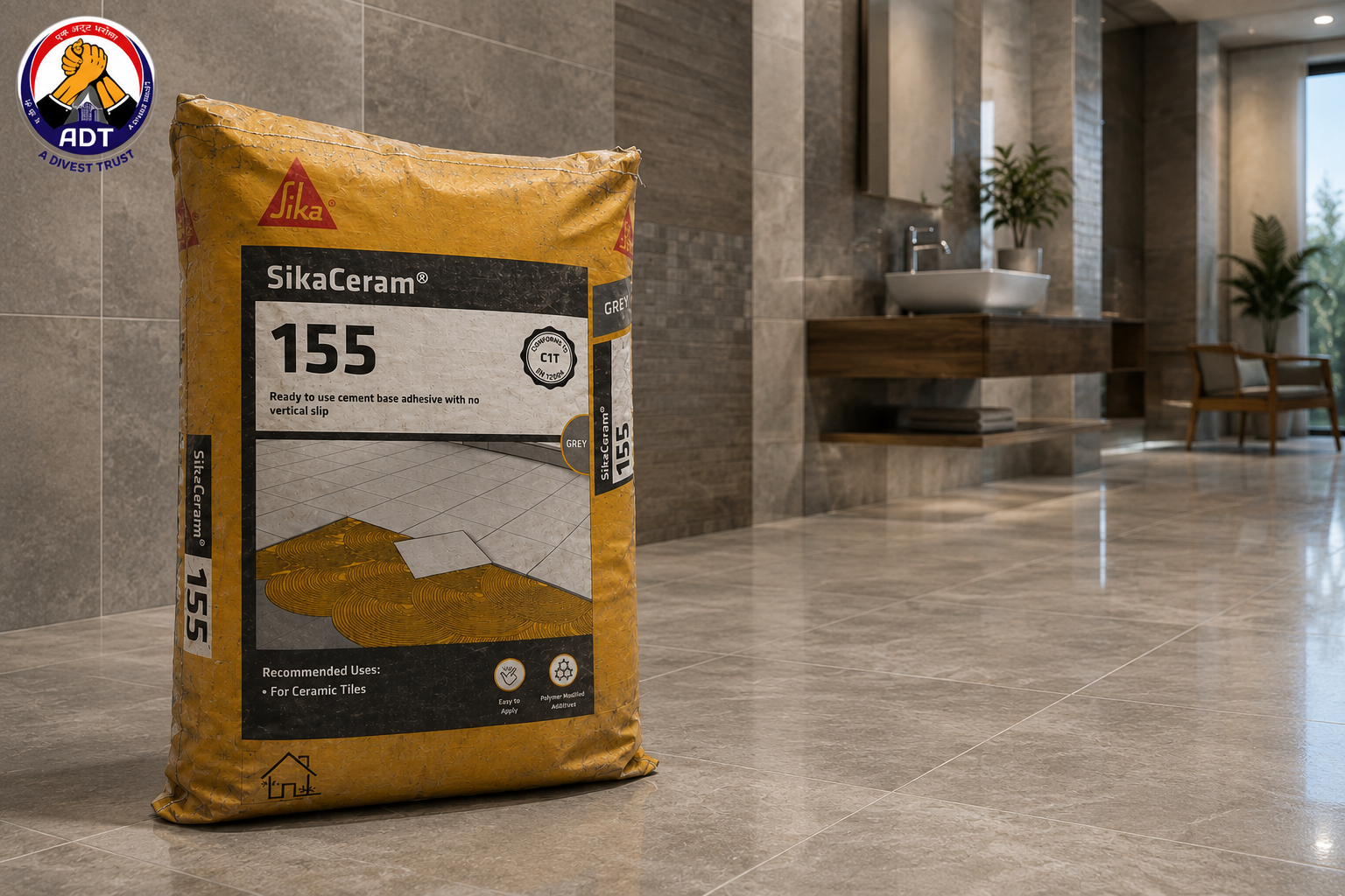 Sikaceram-155 polymer-modified adhesive for vitrified tiles in damp areas