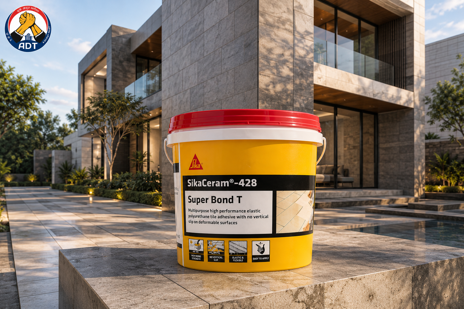 Sikaceram 428 Super Bond T resin adhesive fixing moisture-sensitive marble