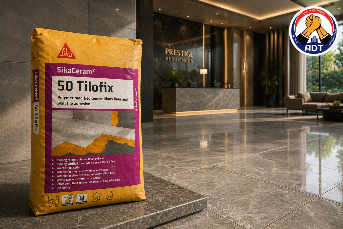 Sikaceram-50 Tilofix combed onto an interior wall for ceramic tiles