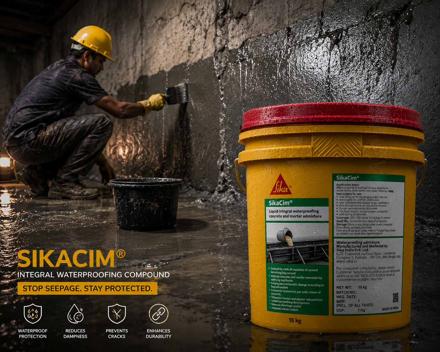SikaCim integral waterproofing compound for roof, terrace and wall seepage

