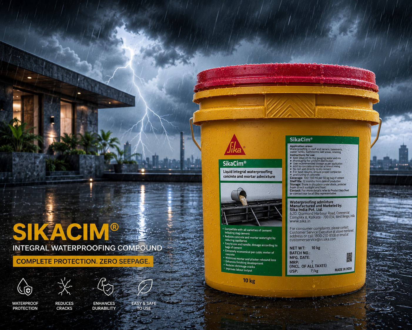 SikaCim integral waterproofing compound for basement, terrace and roof protection

